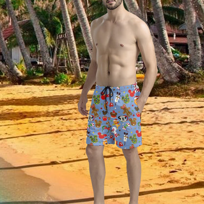 Christmas Sketch All-Over Print Men's Beach Shorts