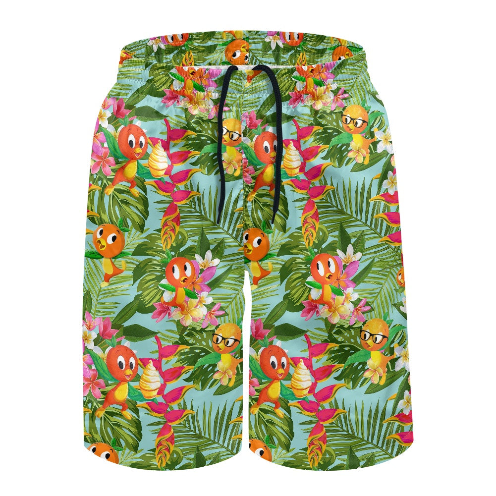 Tropical Orange Bird All-Over Print Men's Beach Shorts