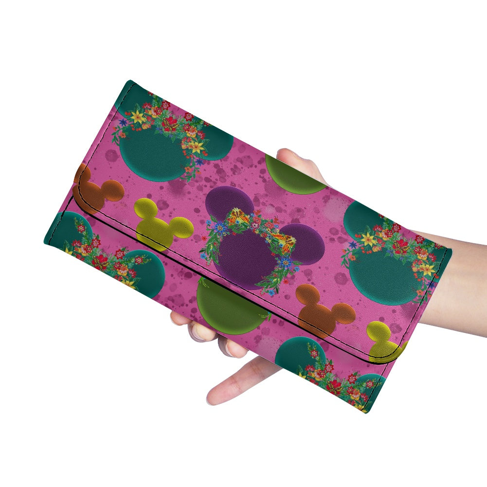 Neon Floral Ears Long Folding Wallet