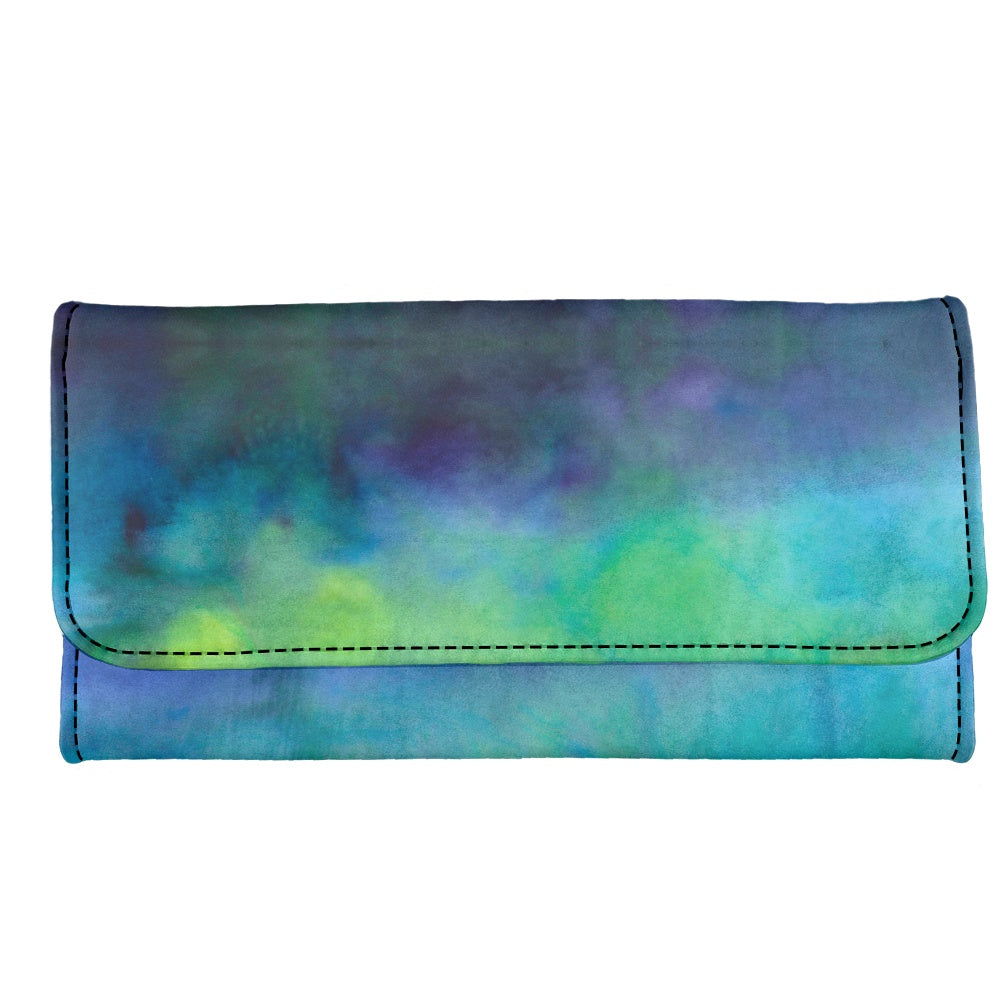 Aqua Tie Dye Long Folding Wallet