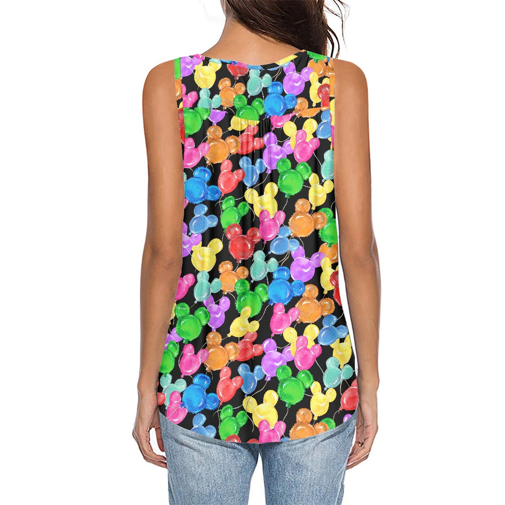 Mouse Balloons All-Over Print Women's Sleeveless V-Neck Top