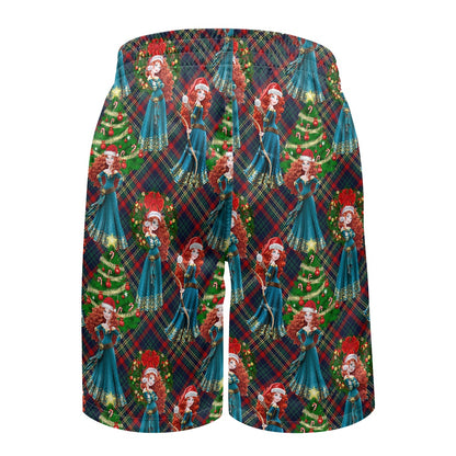 Scottish Christmas All-Over Print Men's Beach Shorts