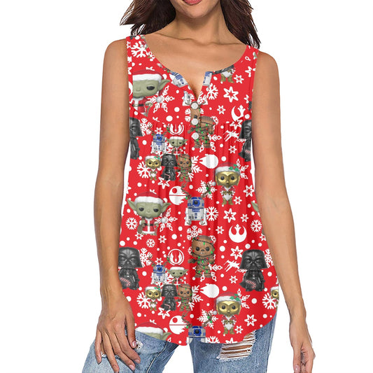 SW Pop Christmas All-Over Print Women's Sleeveless V-Neck Top