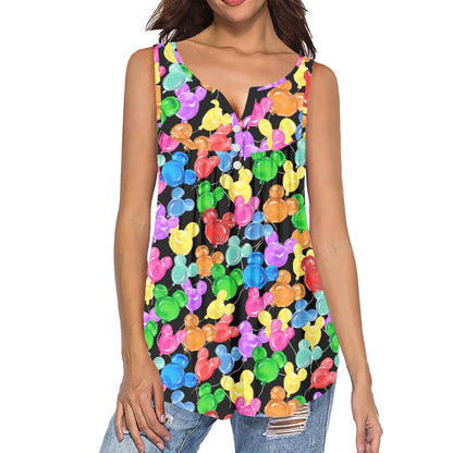 Mouse Balloons All-Over Print Women's Sleeveless V-Neck Top