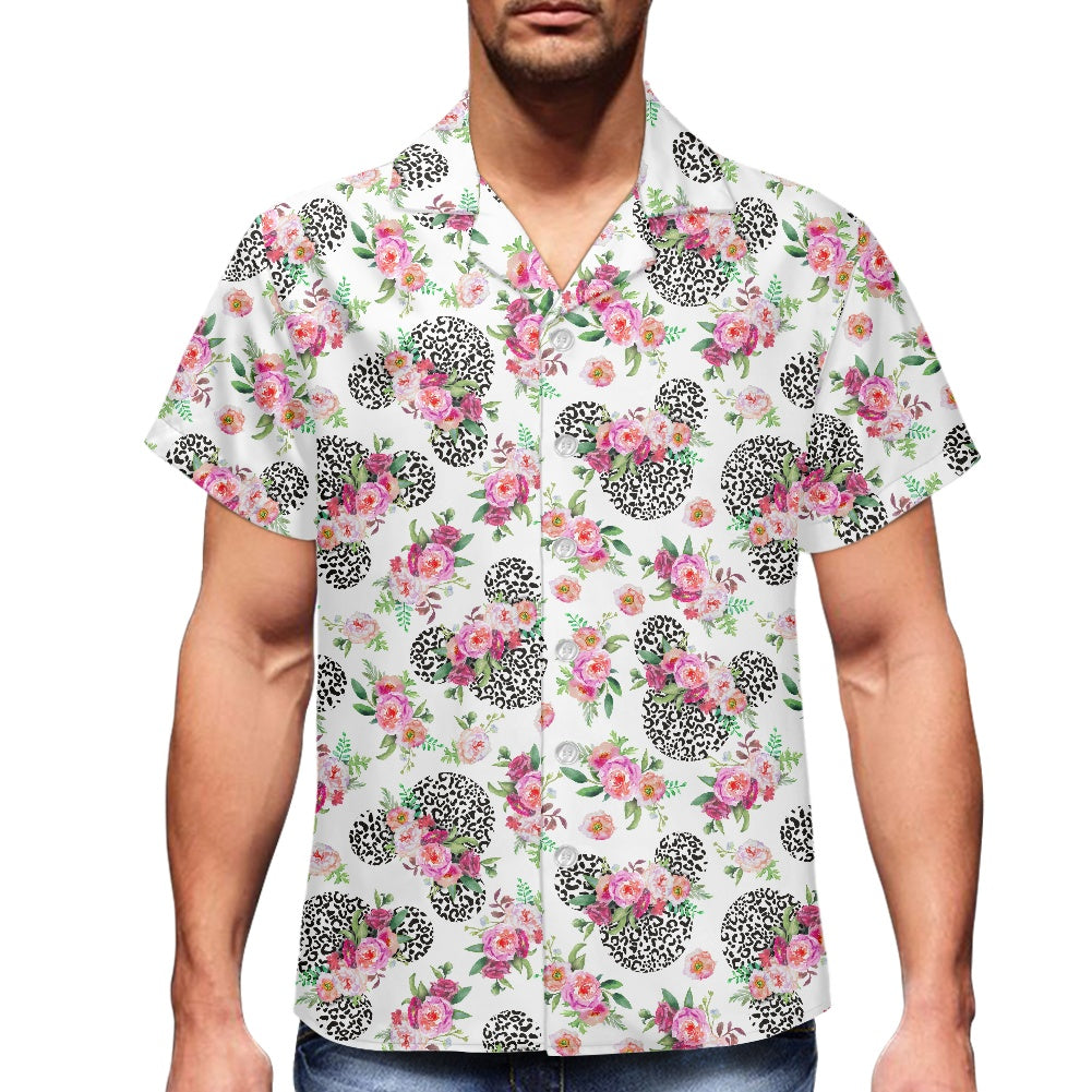 Floral Cheetah White- Hawaiian shirt