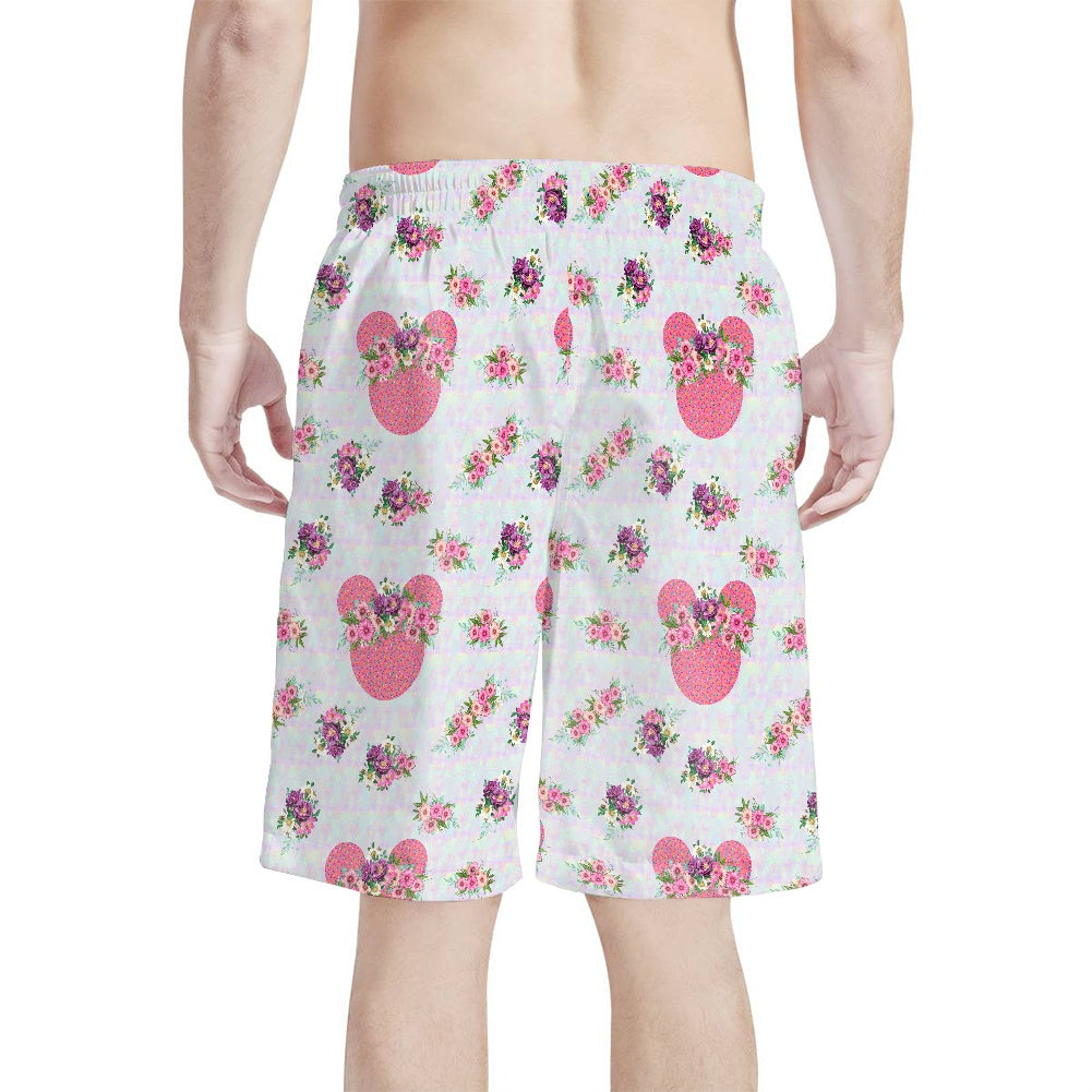 Pink Mouse Crown All-Over Print Men's Beach Shorts