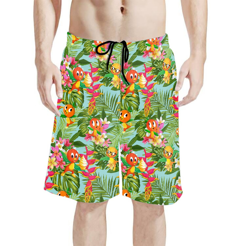 Tropical Orange Bird All-Over Print Men's Beach Shorts