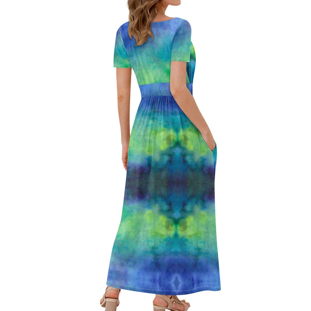 Aqua Tie Dye Ladies dress long