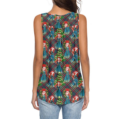 Scottish Christmas All-Over Print Women's Sleeveless V-Neck Top