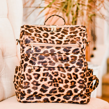 Vegan Leather Backpacks With Guitar Strap LEOPARD BROWN