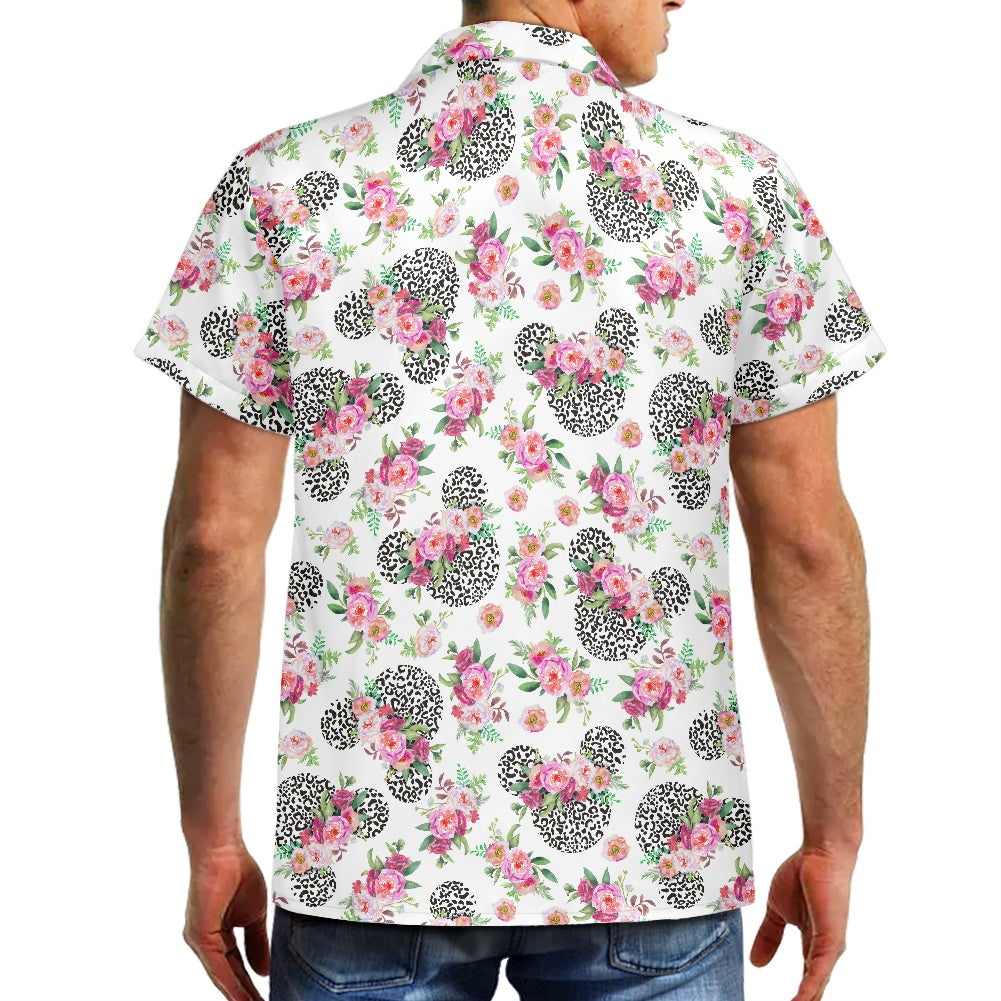 Floral Cheetah White- Hawaiian shirt