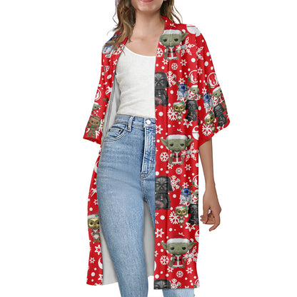 SW Pop Christmas Women's Half Sleeve Kimono Cardigan