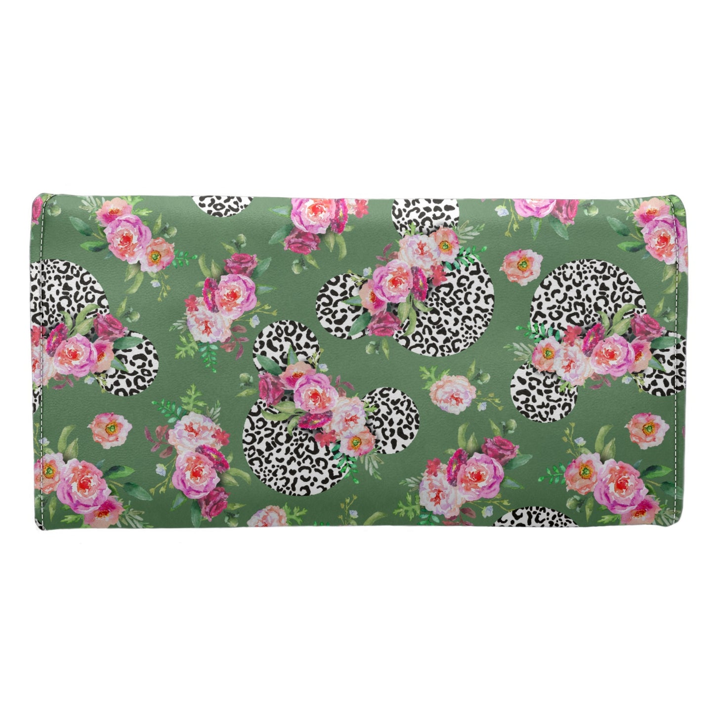 Floral Cheetah Green Long Folding Wallet