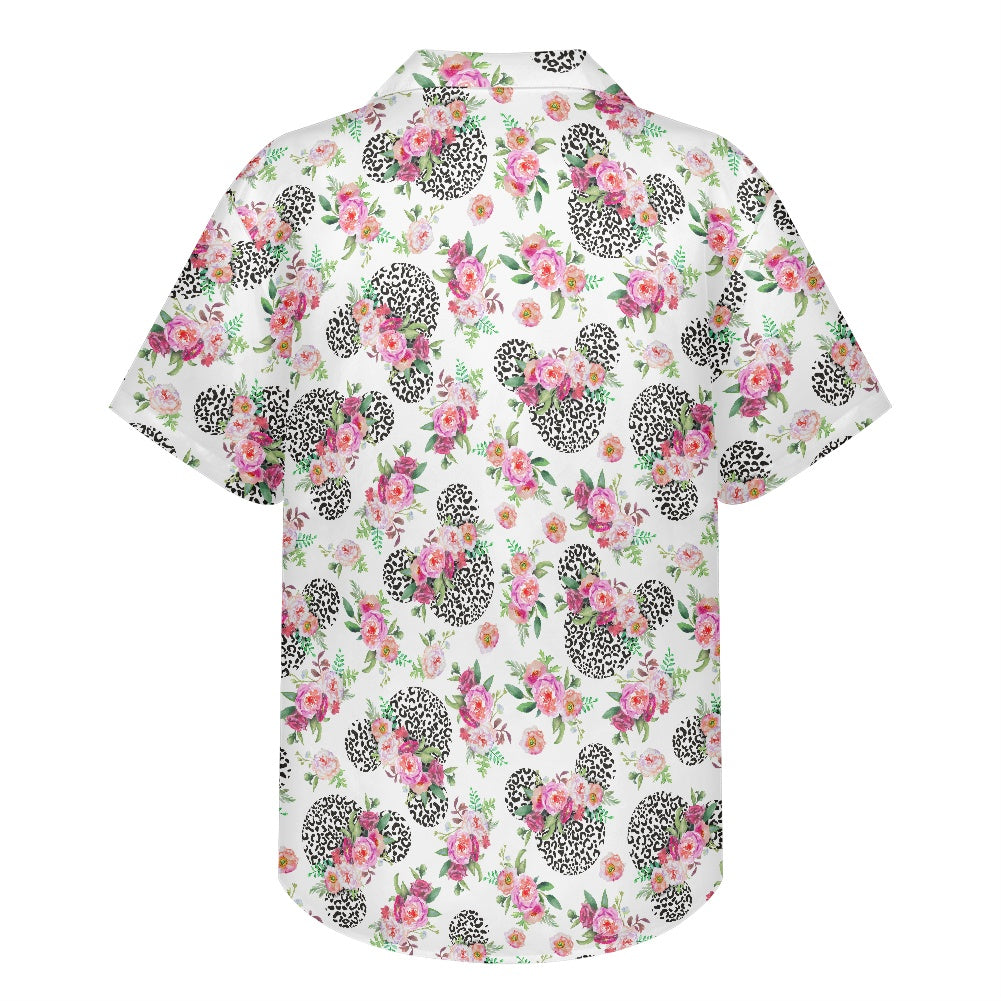 Floral Cheetah White- Hawaiian shirt