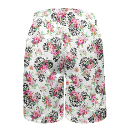 Floral Cheetah White All-Over Print Men's Beach Shorts