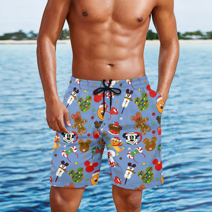 Christmas Sketch All-Over Print Men's Beach Shorts