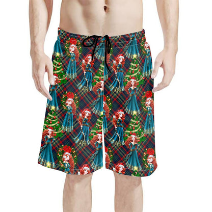 Scottish Christmas All-Over Print Men's Beach Shorts