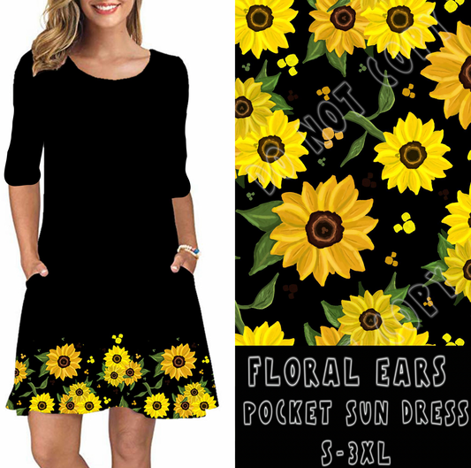 3/4 SLEEVE POCKET DRESS- FLORAL EARS