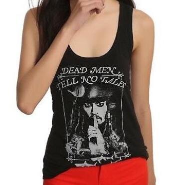 WOMEN JUNIORS PIRATES OF THE CARIBBEAN DEAD MEN NO TALES BLACK TANK TOP