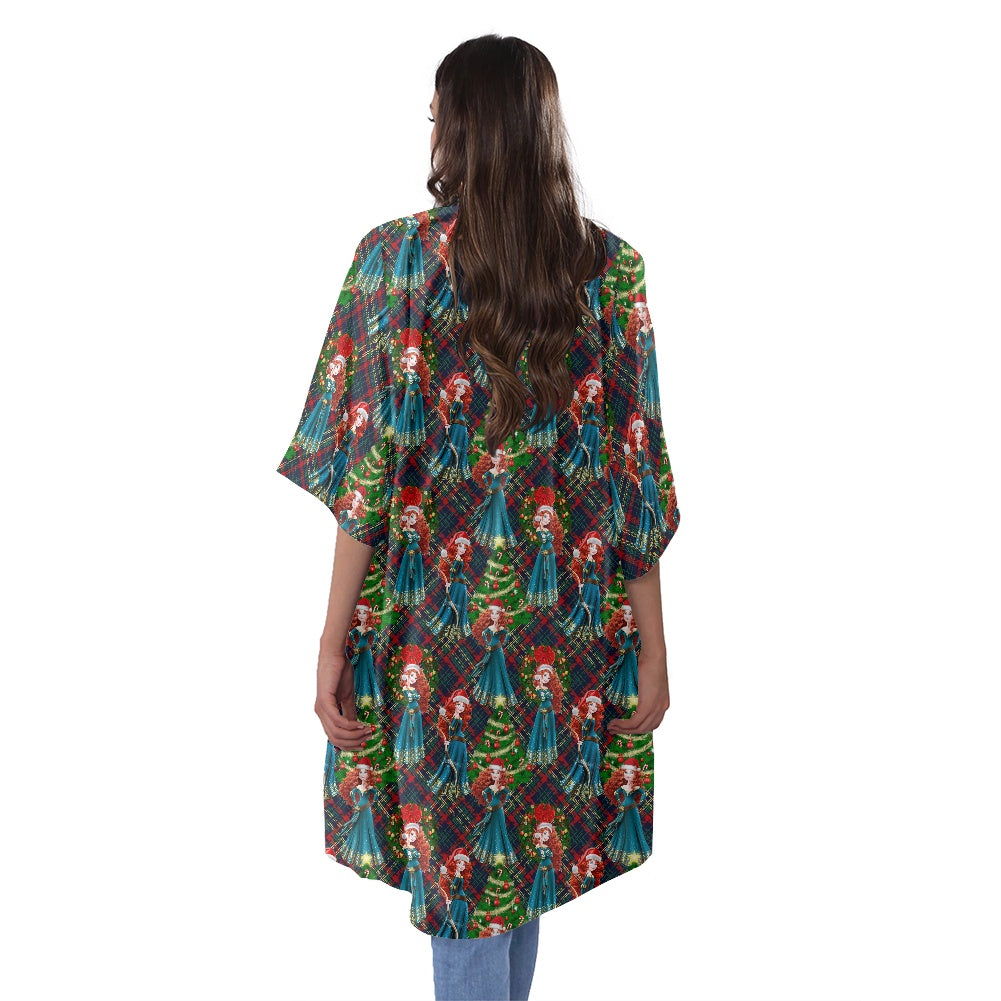 Scottish Christmas Women's Half Sleeve Kimono Cardigan