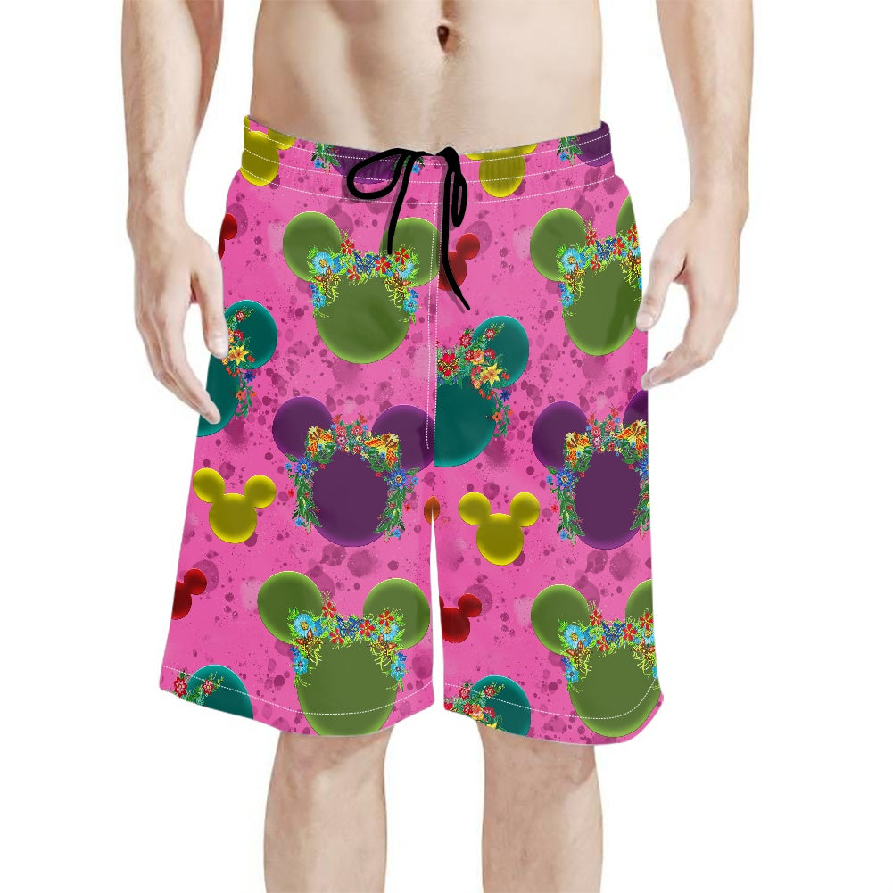 Neon Floral Ears All-Over Print Men's Beach Shorts