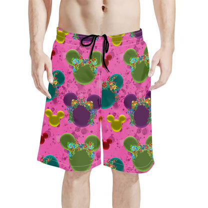 Neon Floral Ears All-Over Print Men's Beach Shorts