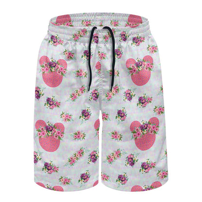 Pink Mouse Crown All-Over Print Men's Beach Shorts