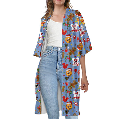 Christmas Sketch Women's Half Sleeve Kimono Cardigan