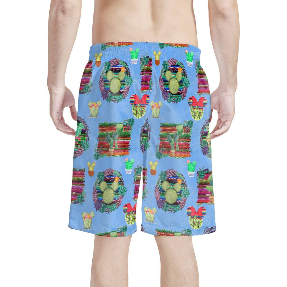 Mouse Cactus All-Over Print Men's Beach Shorts