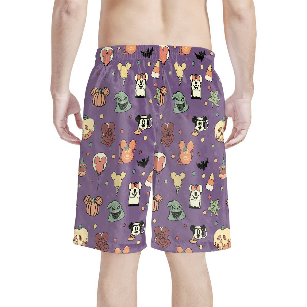 Boho Halloween Purple All-Over Print Men's Beach Shorts