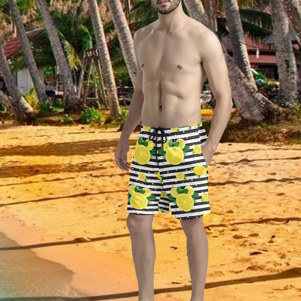 Lemon Squeezie All-Over Print Men's Beach Shorts