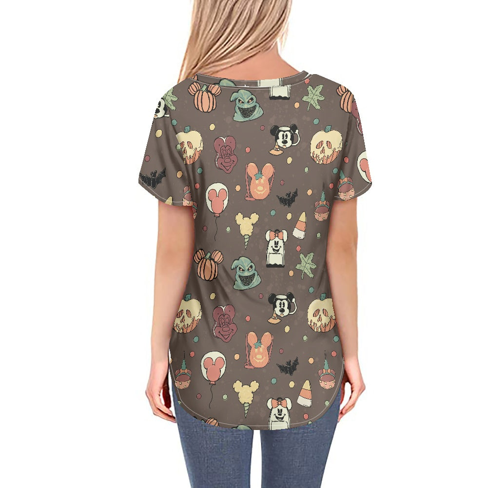 Boho Halloween Brown Women's V-neck Top