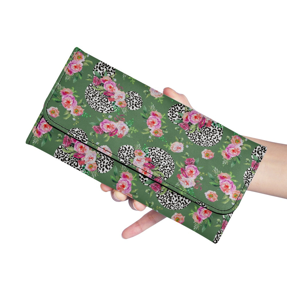 Floral Cheetah Green Long Folding Wallet