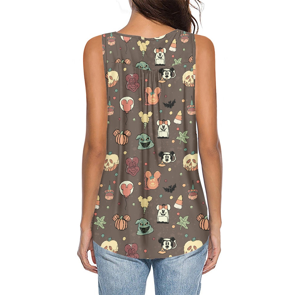 Boho Halloween Brown All-Over Print Women's Sleeveless V-Neck Top