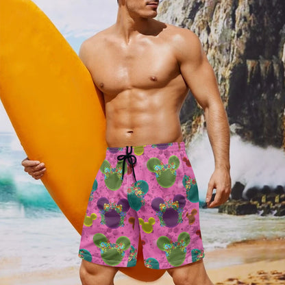 Neon Floral Ears All-Over Print Men's Beach Shorts