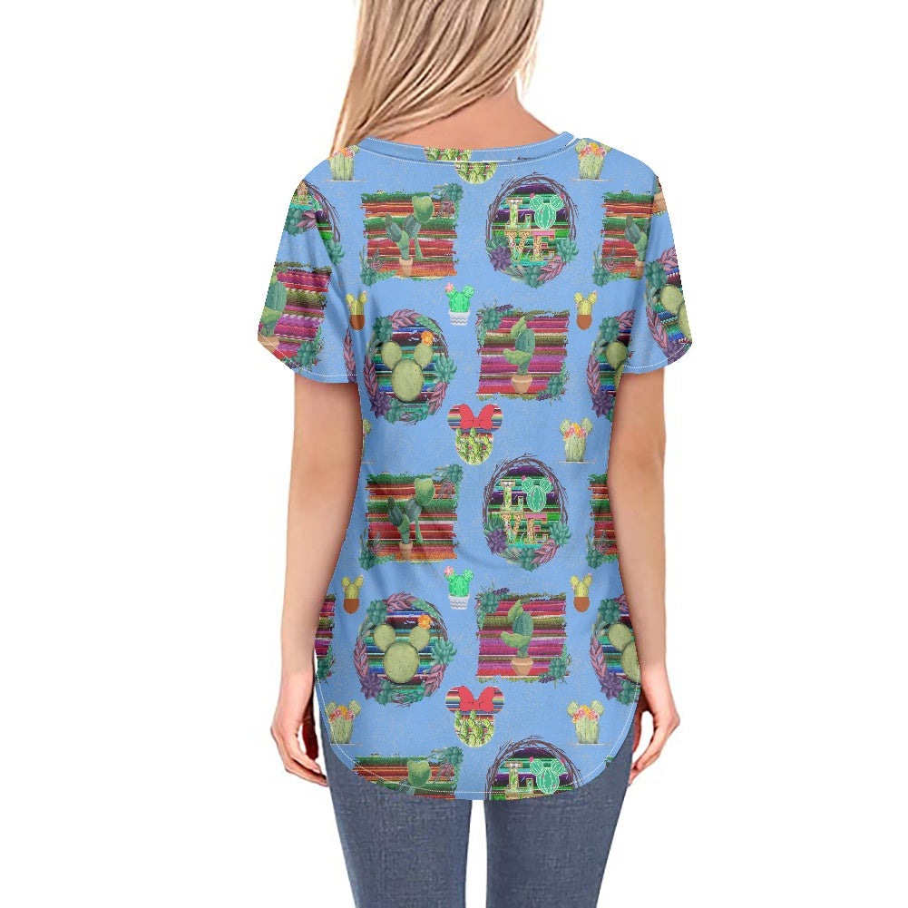 Mouse Cactus Women's V-neck Top