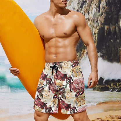 Floral Iron All-Over Print Men's Beach Shorts