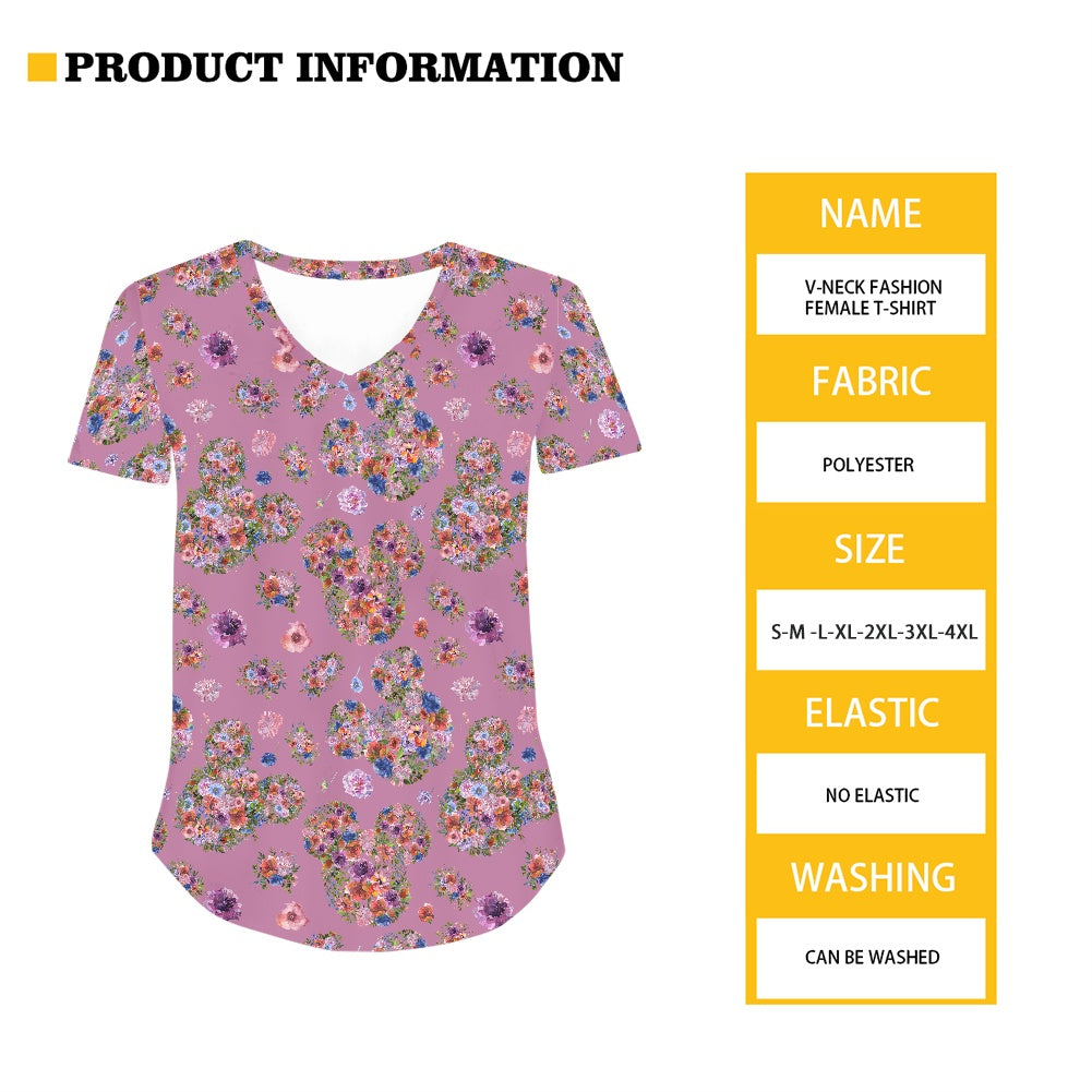 Floral Mouse Women's V-neck Top