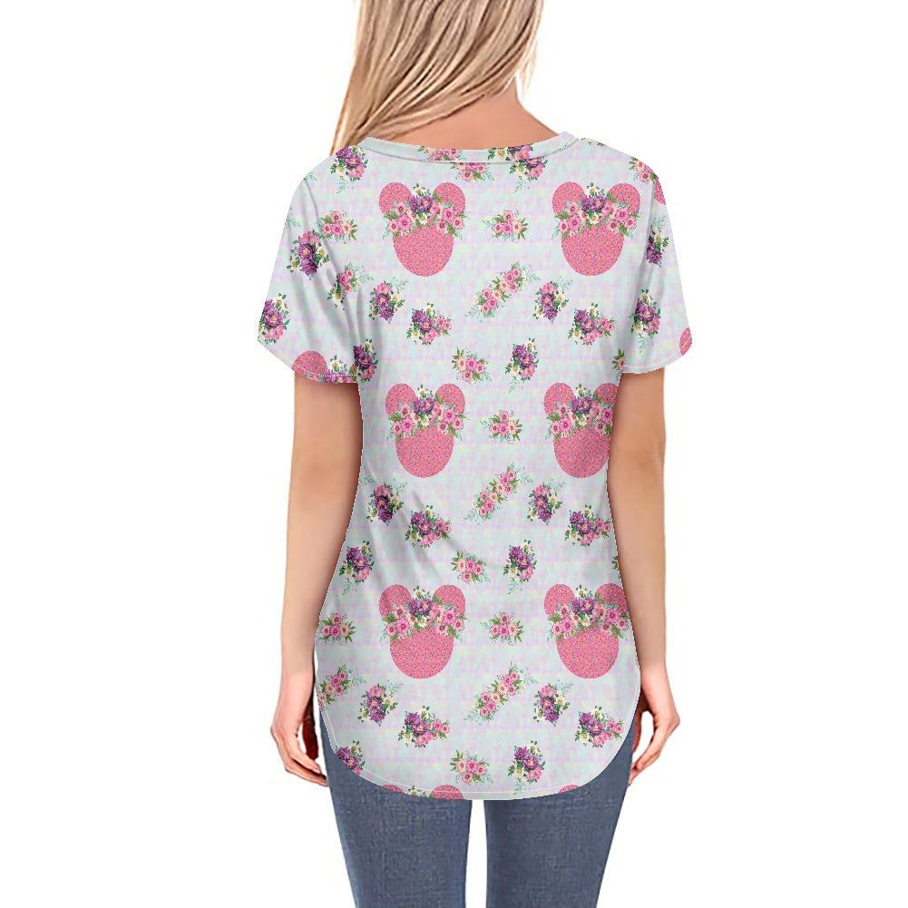 Pink Floral Crown Women's V-neck Top