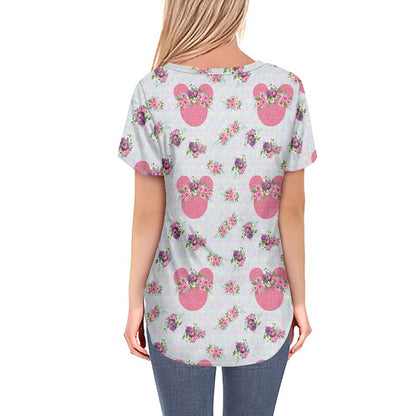 Pink Floral Crown Women's V-neck Top