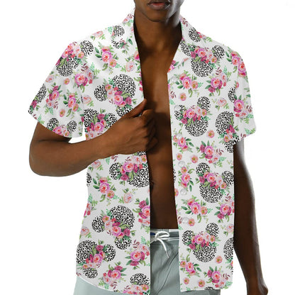 Floral Cheetah White- Hawaiian shirt