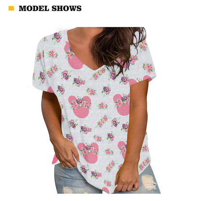 Pink Floral Crown Women's V-neck Top