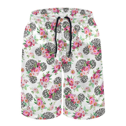 Floral Cheetah White All-Over Print Men's Beach Shorts