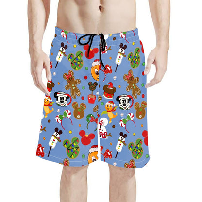 Christmas Sketch All-Over Print Men's Beach Shorts