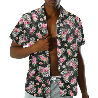 Floral Cheetah Black- Hawaiian shirt