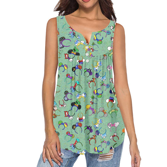 Magical Ears All-Over Print Women's Sleeveless V-Neck Top