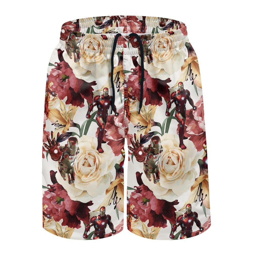 Floral Iron All-Over Print Men's Beach Shorts