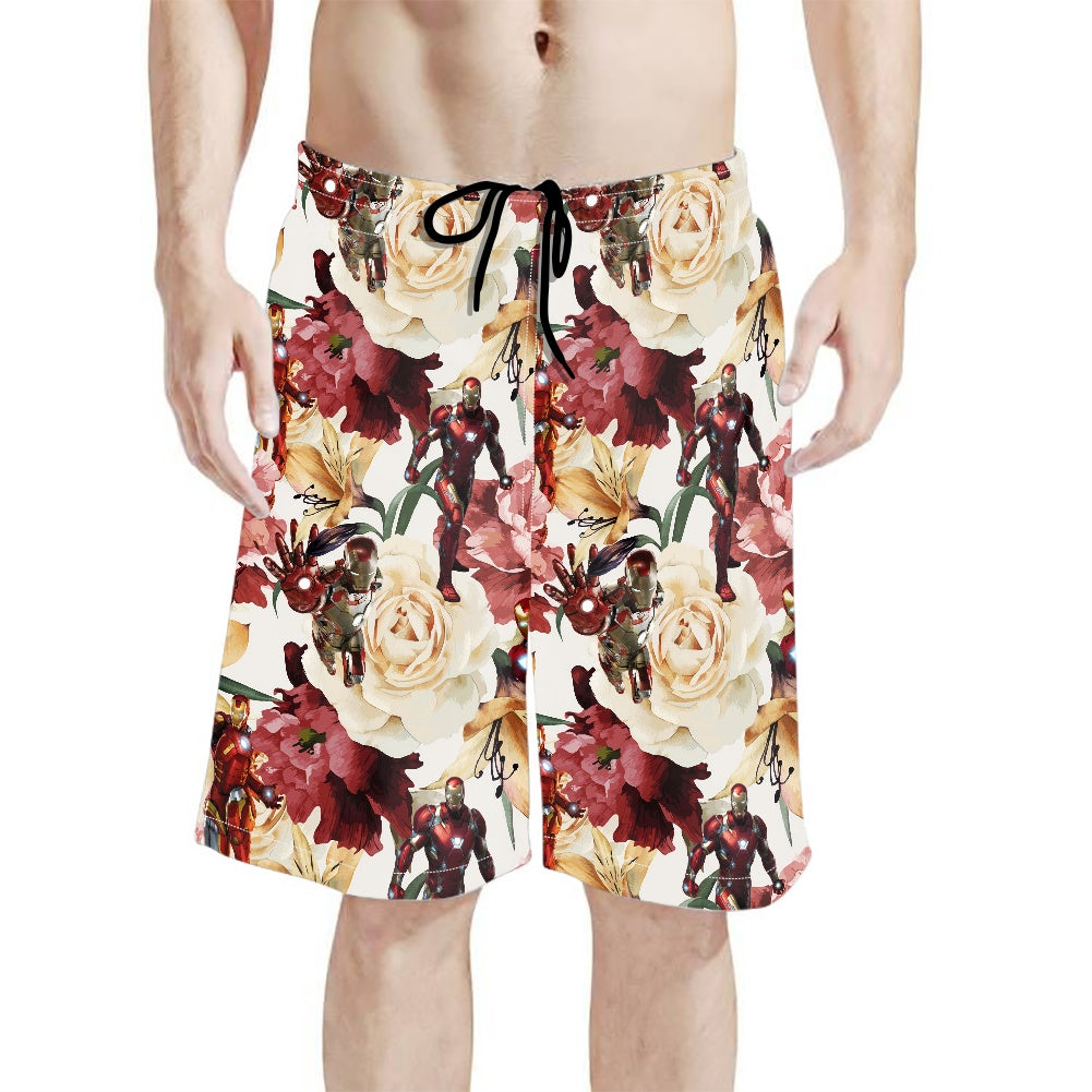 Floral Iron All-Over Print Men's Beach Shorts