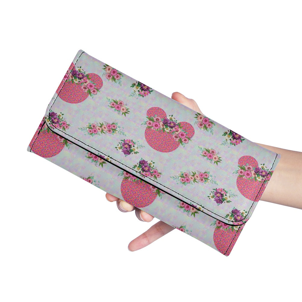 Pink Floral Crown Long Folding Wallet