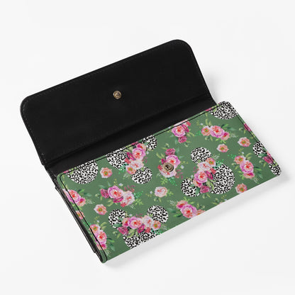 Floral Cheetah Green Long Folding Wallet